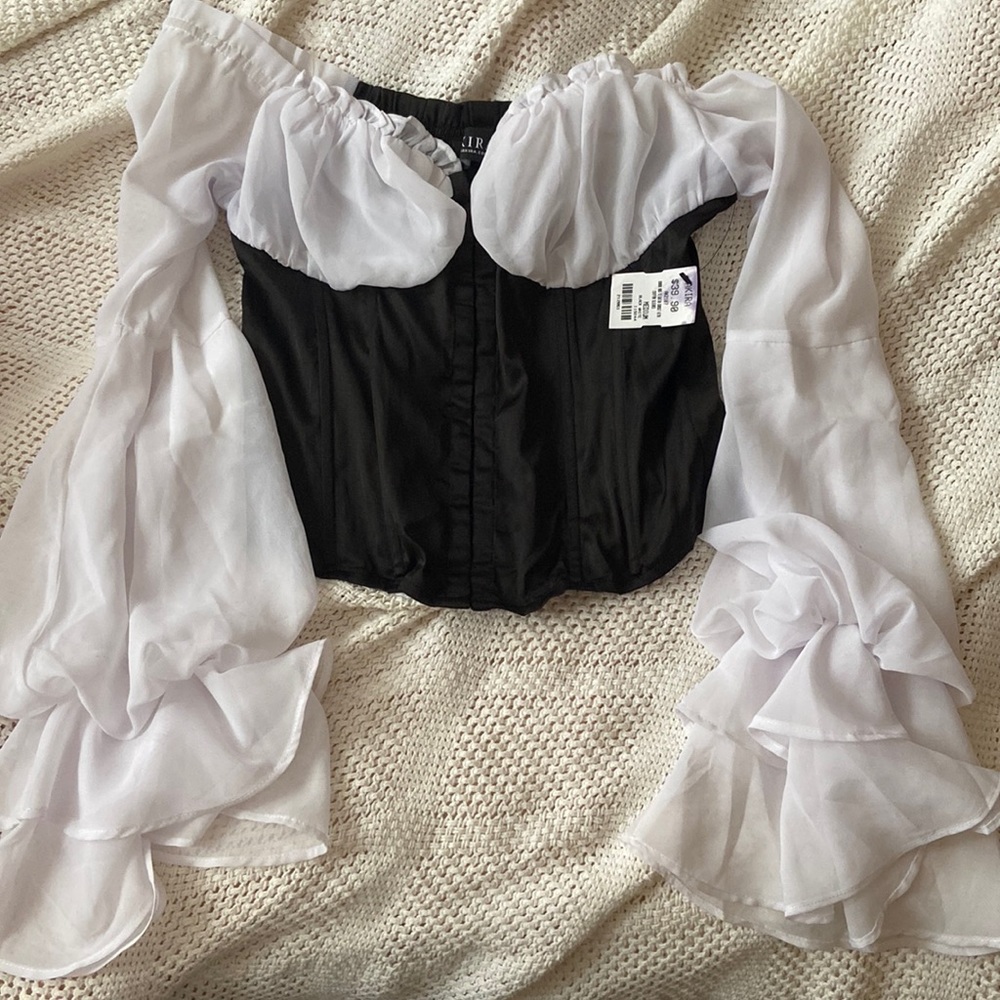 Akira Long Puff Sleeve Corset Top, Size Medium